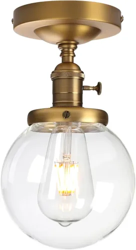 Vista 9 de lámpara de techo estilo industrial antiguo de 5.9 pulgadas con panel de montaje con bola de cristal transparente, negro, 60.00watts, 120.00 volts