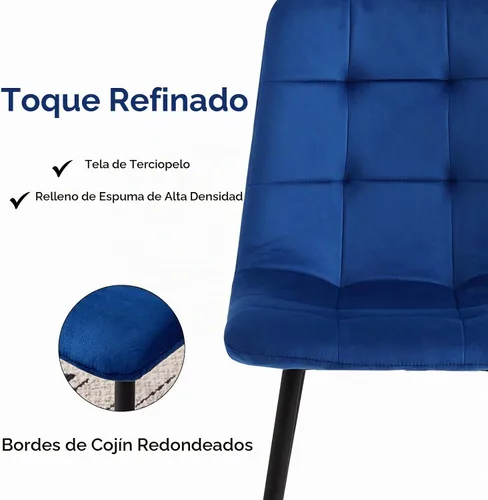 Vista 5 de Juego de 4 sillas de comedor de terciopelo azul para cocina