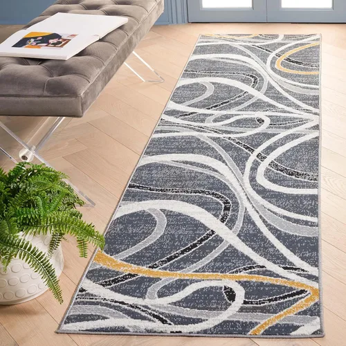 Vista 12 de SAFAVIEH Odyssey Collection - Alfombra de pasillo de 2 pies 2 pulgadas x 8 pies, marfil azul y dorado, diseño abstracto moderno, ideal para zonas