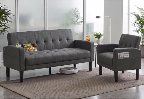 Vista 14 de 62 '' negro imitación cuero copetudo tapicería Loveseat para sala de estar