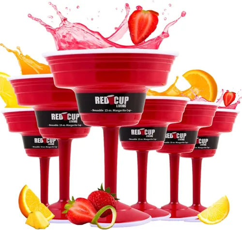 Vista 16 de Red Cup Living Vasos de margarita de plástico reutilizables con tallo de 15 onzas, tazas de cóctel inastillables, copas de fiesta duraderas
