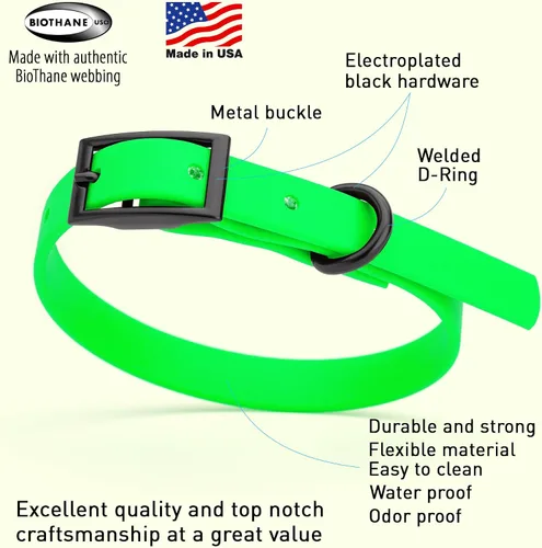 Vista 25 de Dogline Biothane - Collar impermeable para perro con hebilla de liberación rápida, resistente cincha de nailon recubierta con resistente y a prueba
