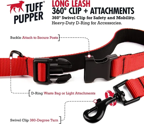 Vista 4 de Tuff Pupper Correa larga resistente para perros 20 pies Mango de hebilla Correa de entrenamiento para retiro de perros Correa de nailon
