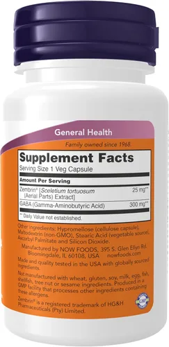 Vista 2 de Suplementos Now Calma y Concentración con Zembrin® y GABA, Apoyo Cognitivo*, Clínicamente Validado, 60 Cápsulas Vegetales