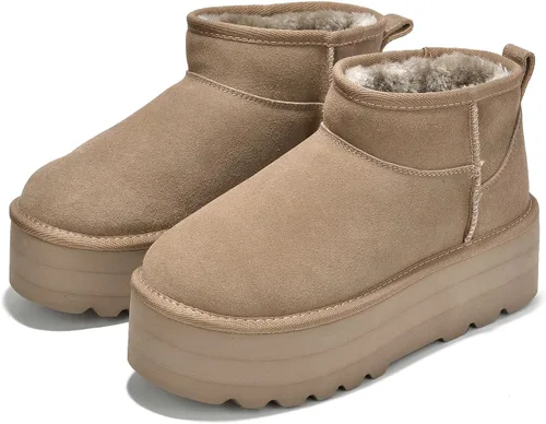 Vista 18 de Project Cloud - Botines de piel 100% auténtica para mujer, botas de plataforma Castaño