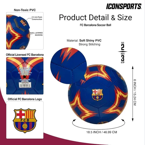 Vista 4 de Icon Sports Compatible con balón de fútbol del FC Barcelona, con licencia oficial, tamaño 2