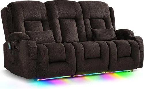 Vista 14 de TUNYI Wall Hugger - Sofá reclinable eléctrico para autocaravana, sofá biplaza reclinable con consola para teatro, sofá reclinable con USB/toma