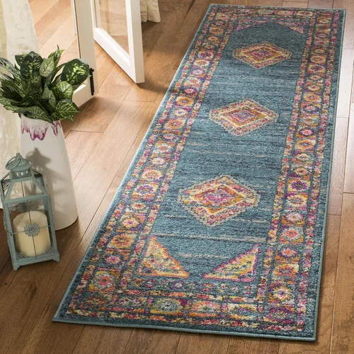 Vista 7 de SAFAVIEH Madison Collection - Alfombra decorativa de 2'3" x 3'11", color azul y fucsia, diseño de medallón bohemio chic, no desprende pelusa