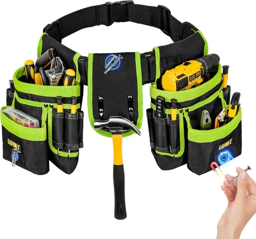 Vista 10 de Cinturón de herramientas, bolsa magnética para herramientas, cinturón de herramientas de 13 bolsillos para hombres, cinturón de herramientas