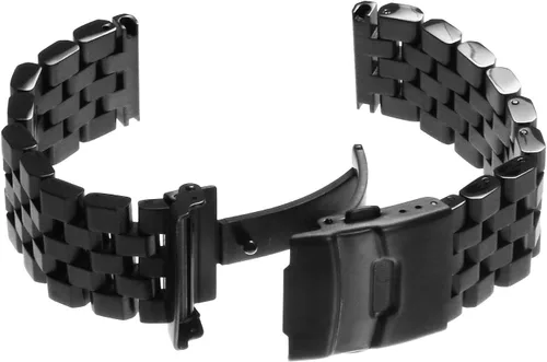 Vista 3 de Correa de reloj de acero inoxidable de 0.866in para hombres y mujeres, con cepillo de ingeniero negro, con tornillo de doble bloqueo, cierre