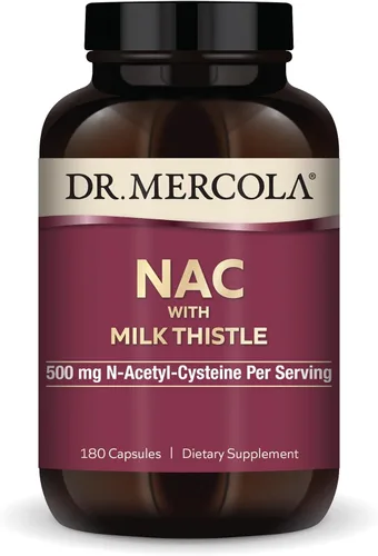 Vista 10 de Dr. Mercola Suplemento dietético NAC con cardo mariano, 30 porciones (60 cápsulas), 500 mg de N-acetil-cisteína por porción, sin OMG, sin gluten