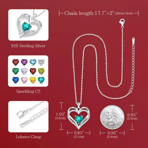 Vista 137 de CDE Collares de piedra natal para mujer, plata de ley 925, collar con colgante de corazón para siempre, Navidad, cumpleaños, aniversario, día de San