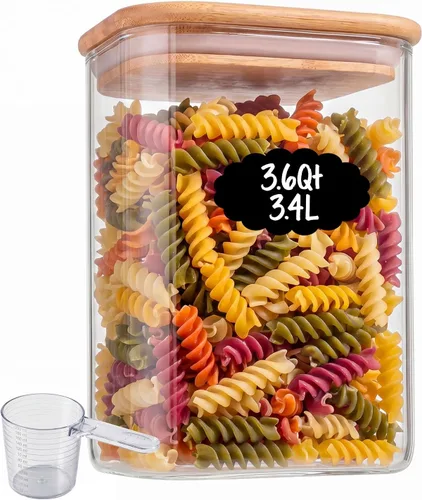 Vista 13 de 37oz 4PCS Frascos de almacenamiento de vidrio con tapas, tarros de vidrio con tapas para despensa, recipiente cuadrado para galletas, nueces
