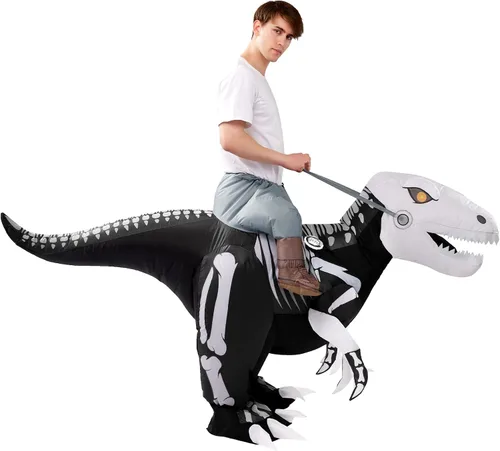 Vista 3 de Spooktacular Creations Raptor - Disfraz inflable para adultos disfraz de dragón de aire paseo de medio cuerpo dinosaurio esqueleto para fiestas