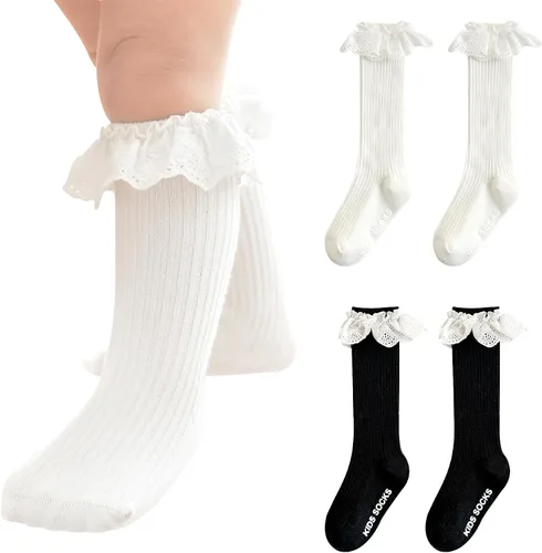 Vista 13 de Calcetines largos con volantes para bebés y niñas de 6 a 12 meses A-encaje-4 Pack