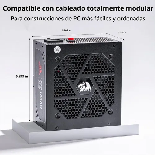 Vista 6 de Redragon PSU017 80+ Platinum 1000 vatios ATX 3.0 y PCIe 5.0 Fuente de alimentación para juegos totalmente modular, certificada 80 Plus, 100%