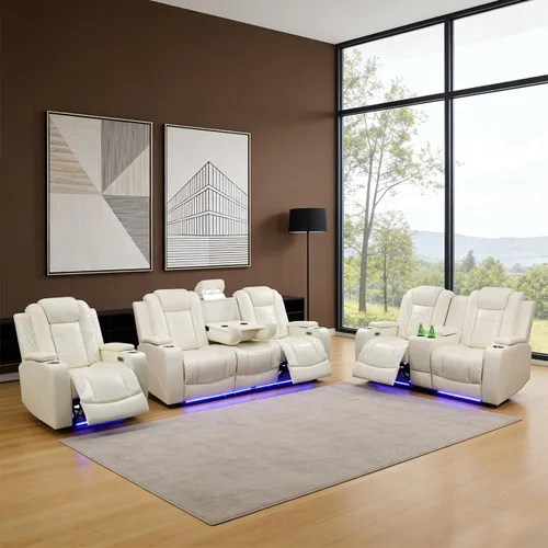 Vista 23 de Sofá reclinable individual eléctrico para muebles de sala de estar, silla reclinable de cuero con luces LED, puertos USB, almacenamiento oculto