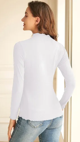 Vista 4 de Womens Mock Neck Tops Long Sleeve Lettuce Trim Lightweight Ribbed Slim Fit Base Layer T Shirts