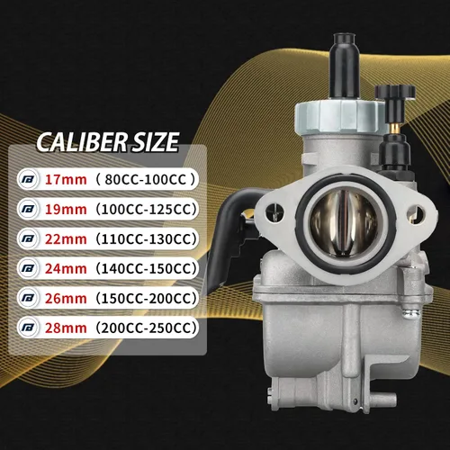 Vista 7 de NIBBI Carburador PE17mm para motor de motocicleta con brida de 80cc-100cc con jets de carburador para moto de cross, mini moto, Apollo moto