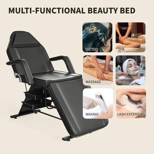 Vista 4 de Silla de tatuaje para clientes, cama de masaje ajustable de 72.4 pulgadas, cama facial para esteticista, multiusos, cómoda, profesional, cama