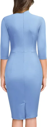 Vista 2 de Miusol - Vestido entallado de cóctel, plisado, estilo retro, cuello medio.
