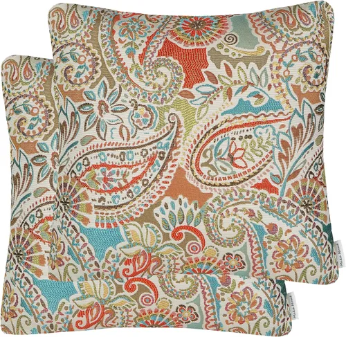 Vista 10 de Mika Home Paquete de 2 Fundas de Almohadas Decorativas Fundas de Cojines, Patrón Paisley, 18X18 Pulgadas, Azul Marrón Crema Multicolor