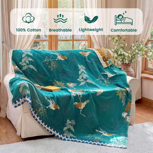 Vista 296 de MSGKV - Manta bohemia/primaveral de algodón para sofá y sala de estar, de gasa acogedora, de 50 x 60 pulgadas 50"x60" Cotton Throw, Woven Bird