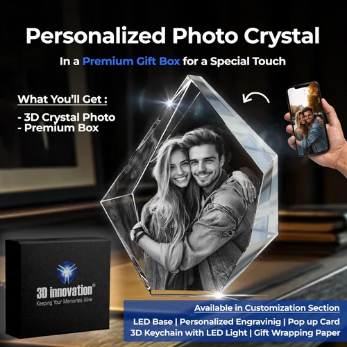 Vista 4 de 3D innovation Foto de cristal 3D, regalos conmemorativos personalizados para mamá, papá, esposa, hombres, mascotas, detalle de cristal grabado