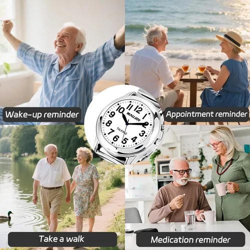 Vista 4 de English Talking Men's Watch for Elderly, Low Vision or Visually Impaired, Loud Sound, Large Numbers, Bold Hands, Stainless Steel Expandable Strap