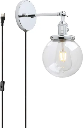 Vista 9 de PERMO Aplique de Pared Industrial Vintage con Mini Pantalla Globo Redonda de Vidrio Transparente Soplado a Mano de 5.9" (Cromado)