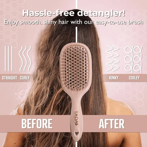 Vista 3 de TADA Natural Beauty - Cepillo desenredante para cabello rizado, grueso, ondulado y fino, agujeros de ventilación para secado rápido y peinado