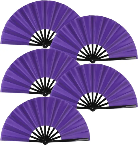 Vista 11 de Huralona Paquete de 5 abanicos plegables grandes de tela para fanáticos de rave, fanáticos chinos de Kung Fu Tai Chi para festivales y danzas