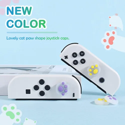 Vista 4 de DLseego 4 tapas de agarre para pulgar en forma de pata de gato, para interruptor regularSwitch LiteSwitch OLED Joy Con Joystick de silicona suave