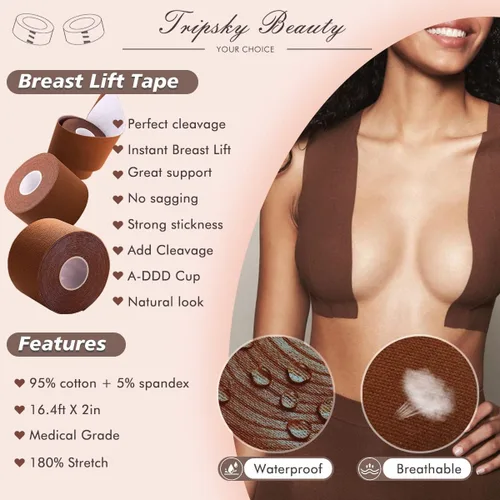 Vista 2 de Tripsky XL Breast Lift Tape, BoobTape for Large Breasts,Body Tape for Fashion,Athletic Tape Boobytape &NippleCover for A-GCup
