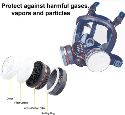 Vista 2 de Máscara respiradora de cara completa, máscara de gas que protege contra gases nocivos, polvo, productos químicos, máscara de seguridad con filtro