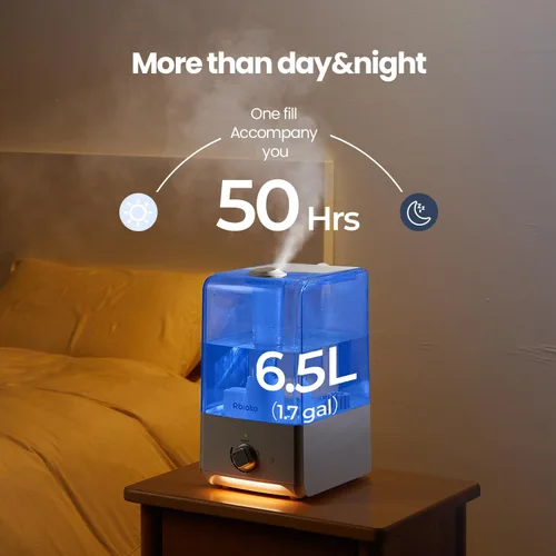 Vista 3 de Humidificadores para dormitorio, habitación grande, humidificador de niebla fría de 6.5 L, tiempo de funcionamiento de 45 horas, humidificador