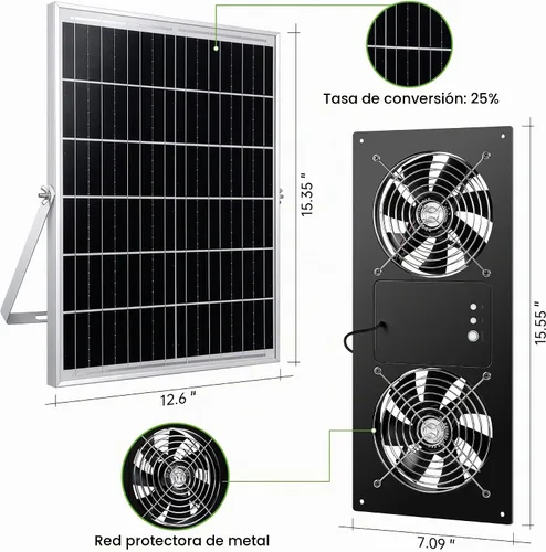Vista 7 de Ventilador solar para gallinero con funcionamiento 24/7 y 2 temporizadores