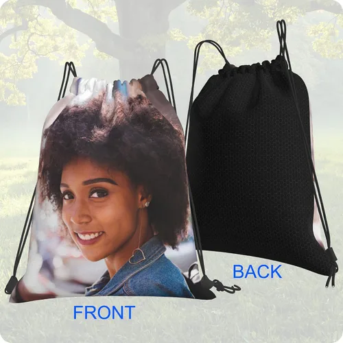 Vista 4 de Mochila personalizada con cordón para hombres y mujeres, pequeña bolsa de gimnasio, playa, compras, deporte, yoga, Nombre Foto Texto, Mochilas