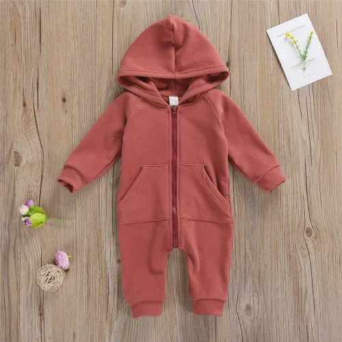 Vista 2 de FYBITBO Mameluco con capucha y cremallera para bebés, niños y niñas, mameluco de manga larga para otoño e invierno, ropa cálida