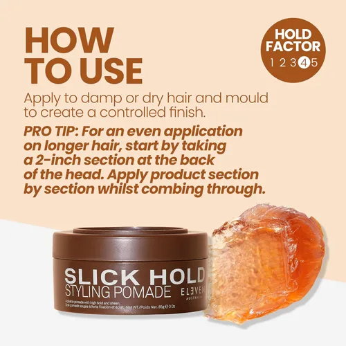 Vista 2 de ELEVEN AUSTRALIA Slick Hold - Pomada para peinar el cabello para hombres y mujeres, pomada de gel de fijación fuerte, acabado de alto brillo