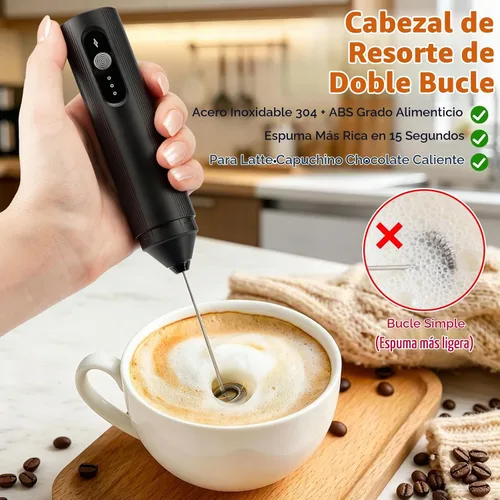 Vista 2 de TonJin Espumador de leche recargable de mano con cubierta de viaje, batidor eléctrico ajustable de 3 velocidades para café, café con leche