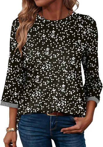 Vista 7 de Dokotoo - Camisas para mujer, ligeras, para verano, otoño, a la moda, manga 3/4, camisetas informales, blusas básicas Negro