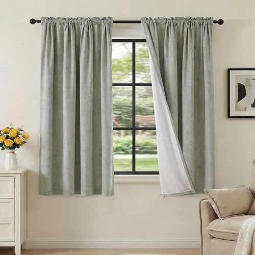 Vista 11 de H.VERSAILTEX Cortinas 100% opacas con aspecto de lino para dormitorio, bloqueo de luz completa, bolsillo para barra, cortinas de ventana gruesas