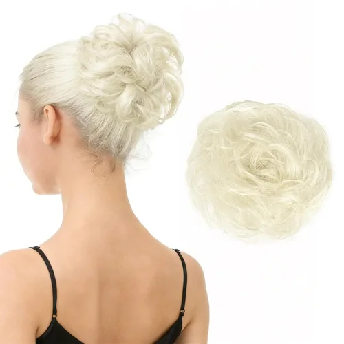 Vista 8 de Barsdar - Moño de cabello 100 % humano, Moño desordenado, Extensiones de cola de caballo, Moño de cabello rizado, Pieza de cabello