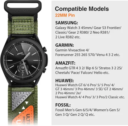Vista 2 de ULTIMAL Correa de reloj de 0.866 in compatible con Garmin Vivoactive 4/Forerunner 255 265 570/Venu 4 3 2, compatible con Amazfit GTR 4 3 2/Bip 6 5