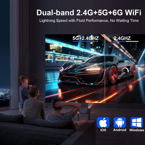 Vista 5 de Mini proyector con WiFi y Bluetooth, 4K Smart 1080P Proyector de película portátil para exteriores con Android 13 y aplicaciones integradas