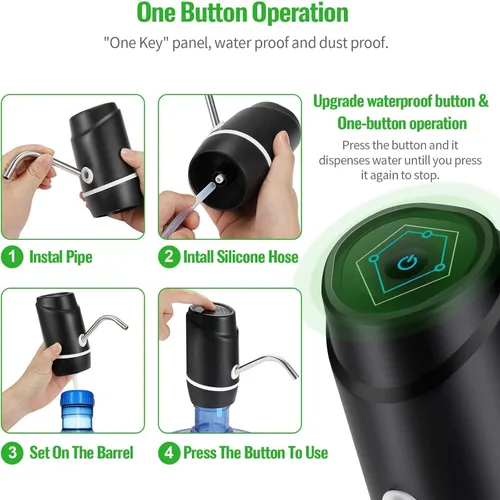 Vista 2 de Dispensador de agua de 5 galones, bomba eléctrica portátil de agua potable, carga universal mediante USB, para garrafones de 2 a 5 galones, incluye