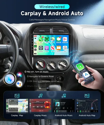 Vista 3 de Estéreo de coche Android 15 para Toyota RAV4 2003 2004 2005 con CarPlay inalámbrico Android Auto podofo 9 inch Touch Screen Bluetooth Car Radio