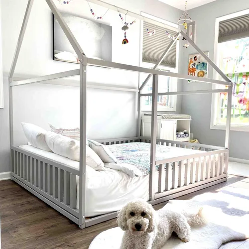 Vista 4 de Cama de suelo Montessori para niños pequeños, cama de casa Montessori, marco de cama de casa para niños, cama de piso para niños, cama de plataforma