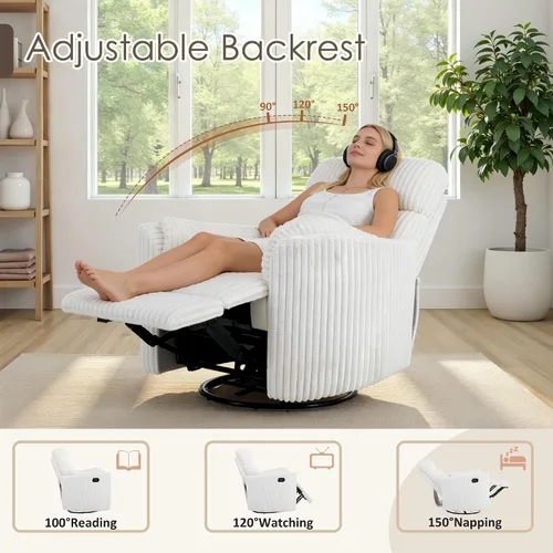 Vista 9 de Mecedoras cómodas con respaldo alto 360 giratorias, mecedoras reclinables con 2 almohadas, silla reclinable para adultos, espacios pequeños Beige
